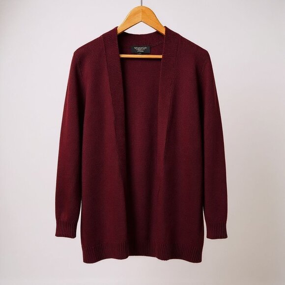 Charter Club 100% Cashmere Open Front Cardigan Sweater Burgundy Red Size M - Picture 1 of 12